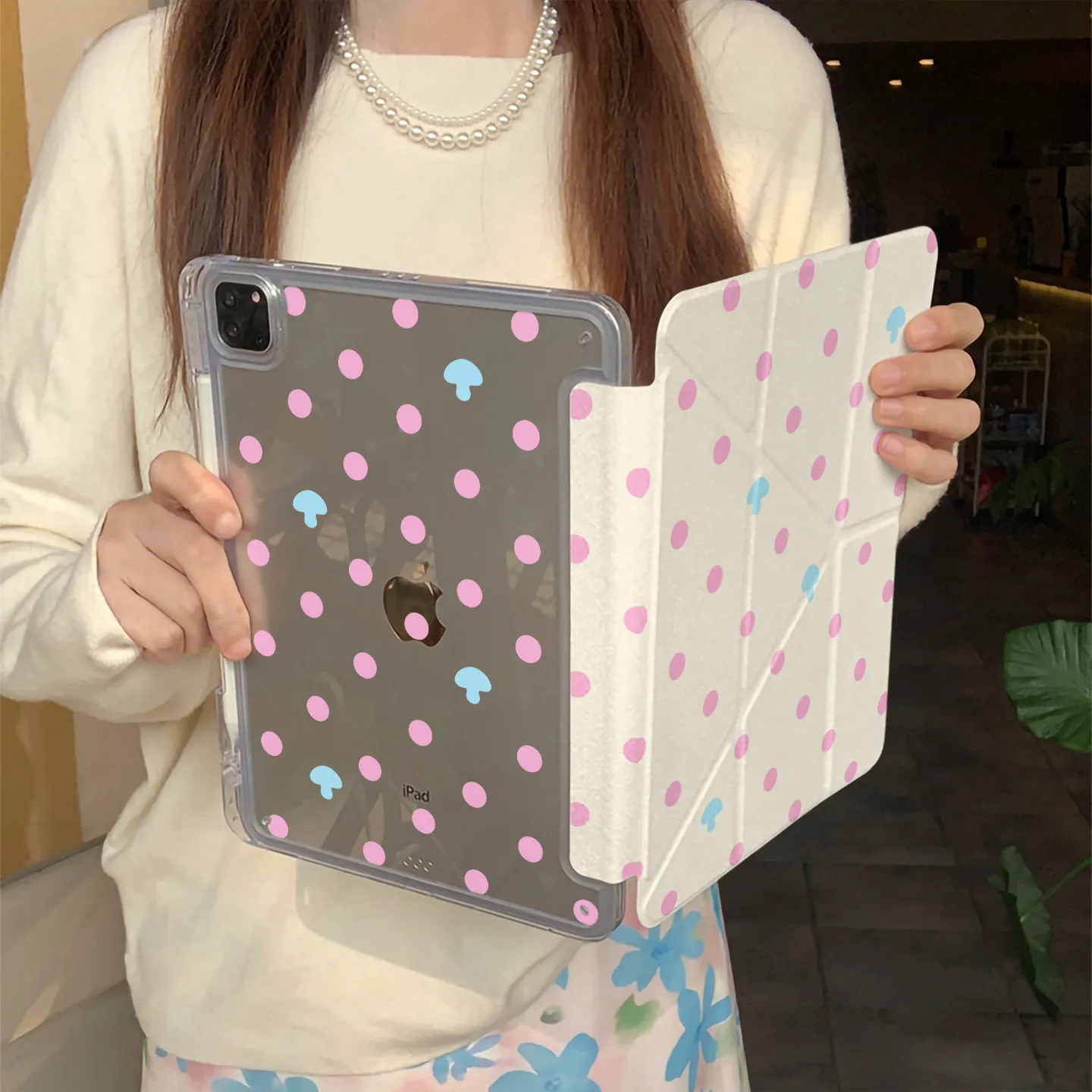

Pink Mushroom Polka Dots Y2K Tablet Case For iPad Pro 11 13 M2 M4 M3 10.2 5/6th 7/8/9/10/11th Mini 6 7 Air 3 4 5 6 Stand Cover