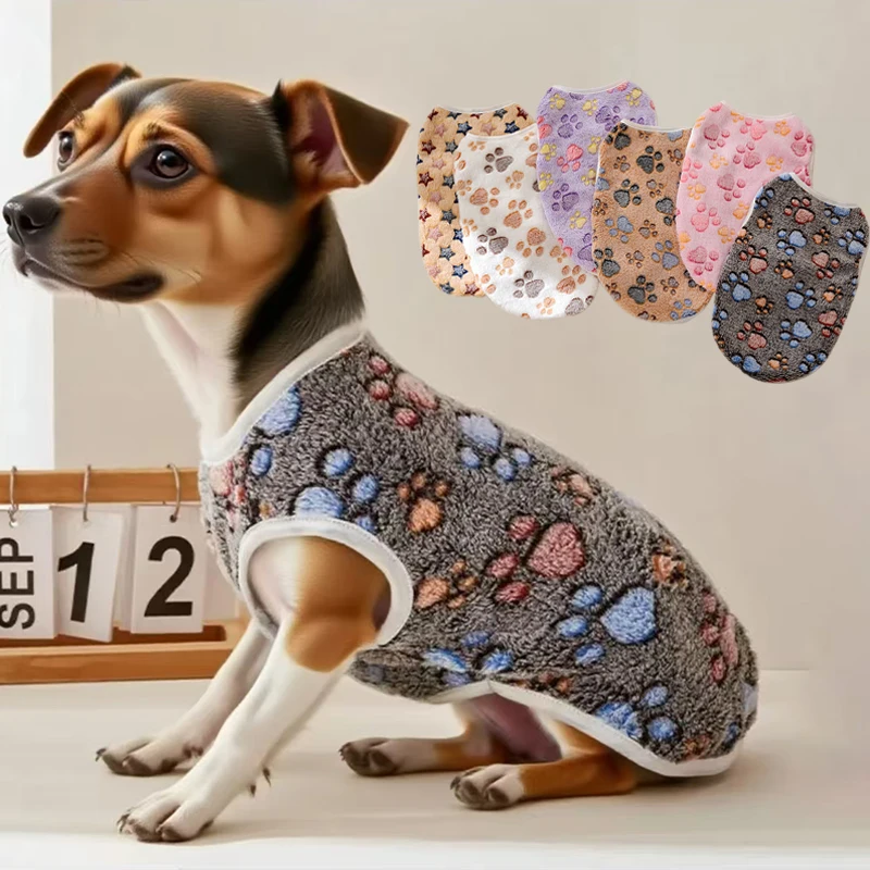 

Pet Clothes for Small Medium Dogs Flannel Dog Clothes Soft Puppy Vest Cute Paw Print Chihuahua Coat Yorkshire Vest Pet Costume