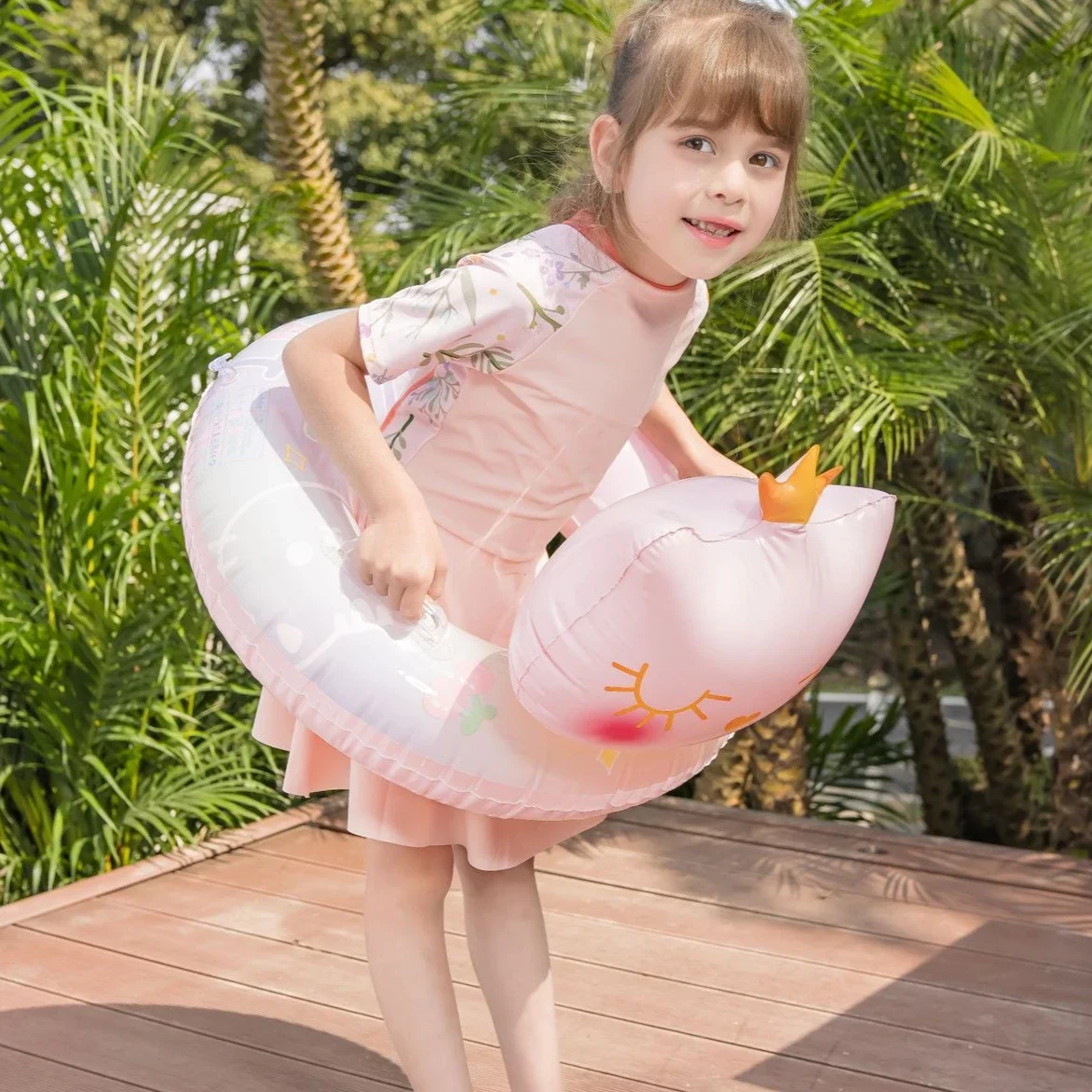 Juguetes inflables para niños, anillo de natación, corona, gato, Fiesta EN LA Piscina de verano, círculo flotante inflable con mango, juguetes acuáticos para niños