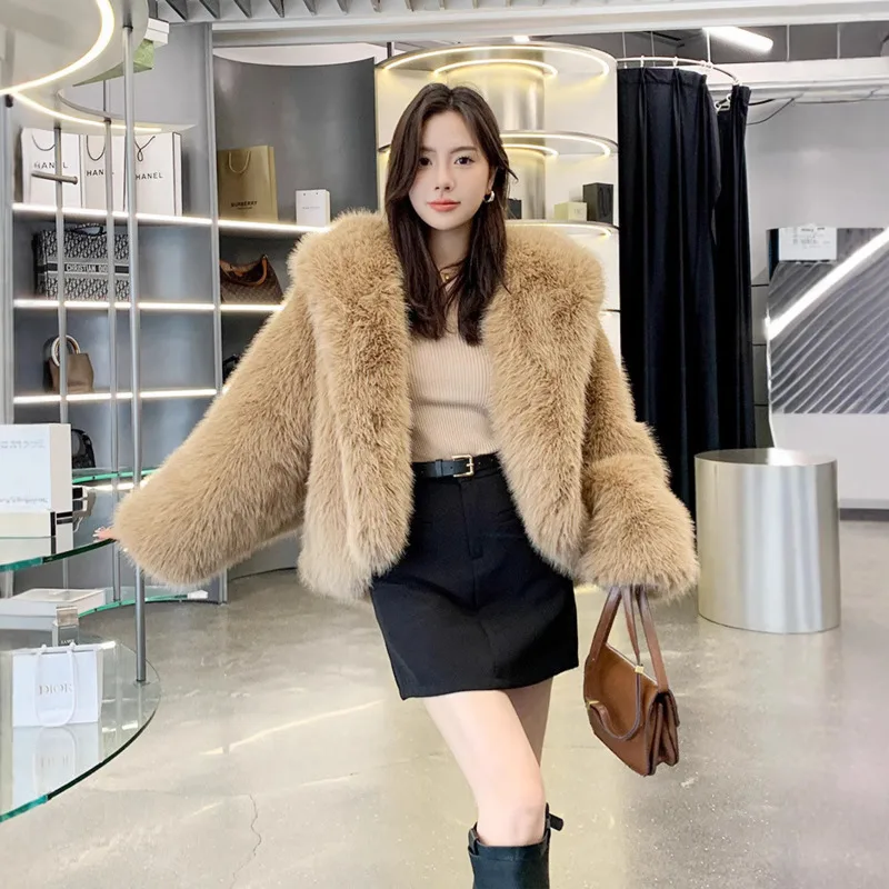 [oein]New Street Hair Women's Trendy Artificial Winter Thickened Haining Fashion Fur Coat Women