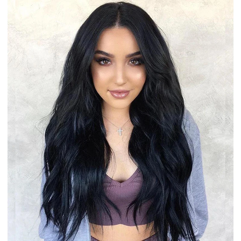 Women's Synthetic Fashionable Middle Part Black Long Wavy Wig Headpiece