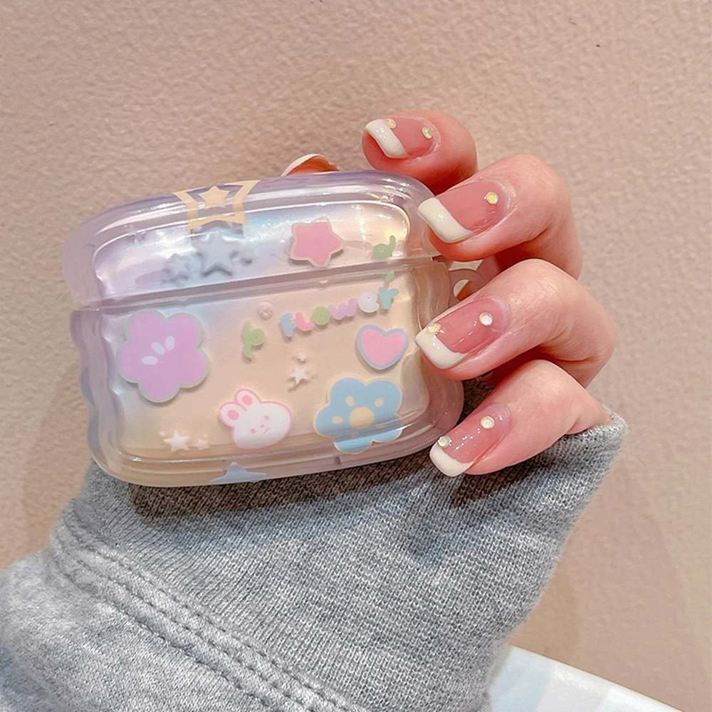 Luksusowy koreański Gradient gwiazda etui na słuchawki dla AirPods 1 2 3 śliczny królik kwiat kolorowy korale Case dla AirPods Pro 2
