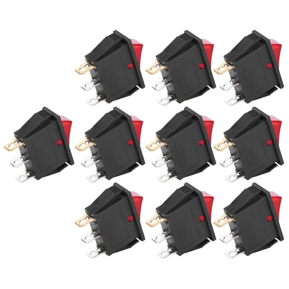 10Pcs KCD3 Boat Type Rocker Switches 20A 15A 125V 250V 3 Pin 2 Position Rocker on/Off Red Light Rocker Switch Electrical Devices