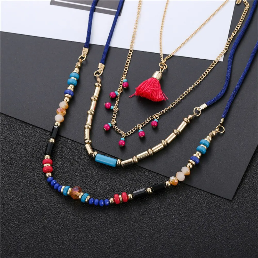 Bohemian Multilayer Handmade Colorful Beads Chain Pendant Necklaces For Women Girls Accessories Fashion Wedding Jewelry Gifts