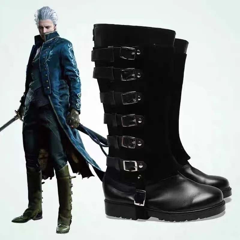 

Vergil Cosplay Shoes Black PU Leather Shoes Devil May Cry Vergil Halloween Cosplay Prop Custom Made