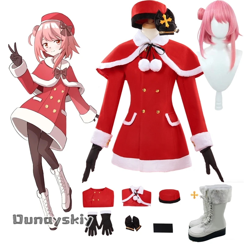 

Game Blue Archive Sumi Serina Cosplay Christmas Costume{Dunayskiy}Red Christmas Dress Shawl Wig Uniform Anime Christmas costume