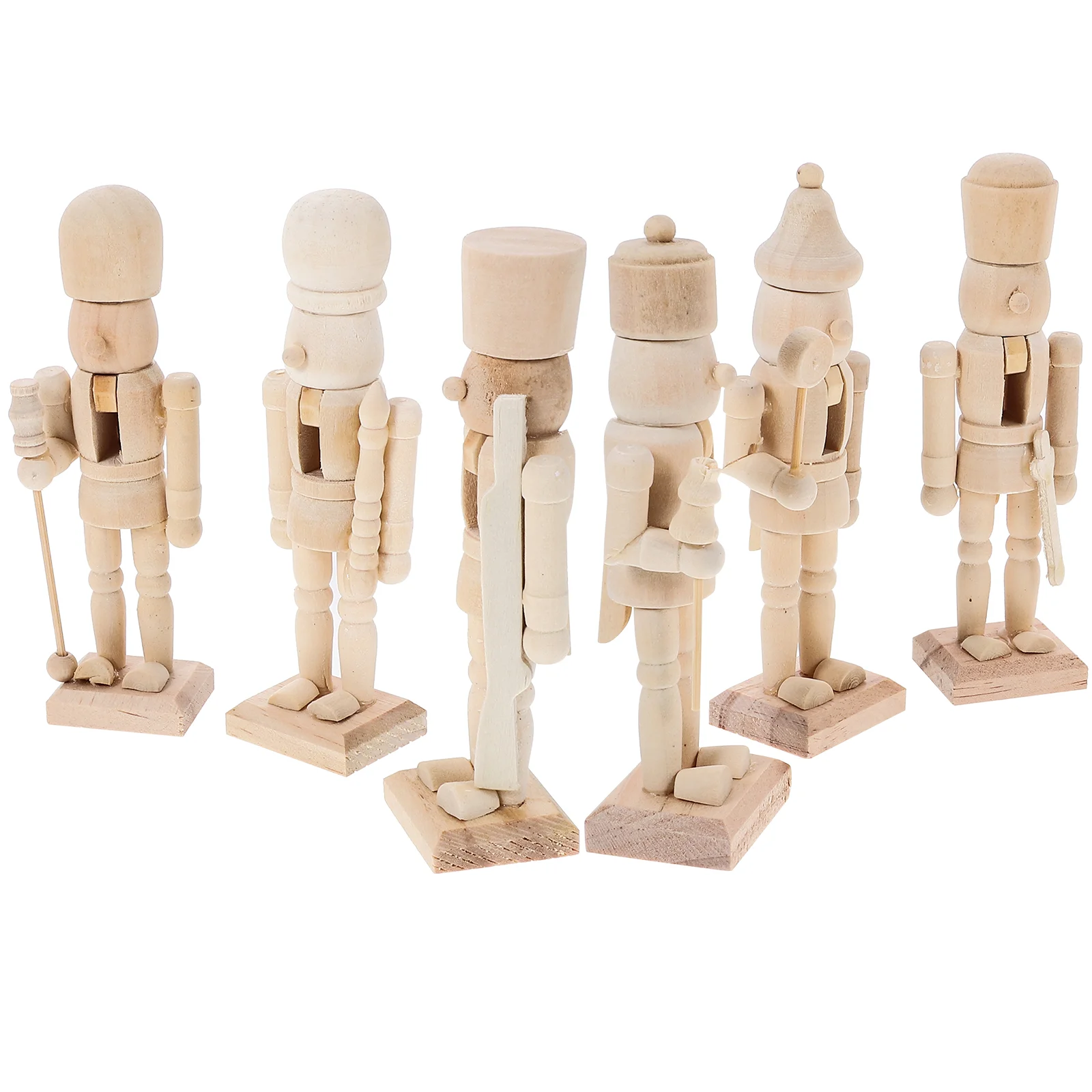 

6 Pcs White Embryo Nutcracker School Painting DIY Soldier Figurine Wooden Ornament Fairylights