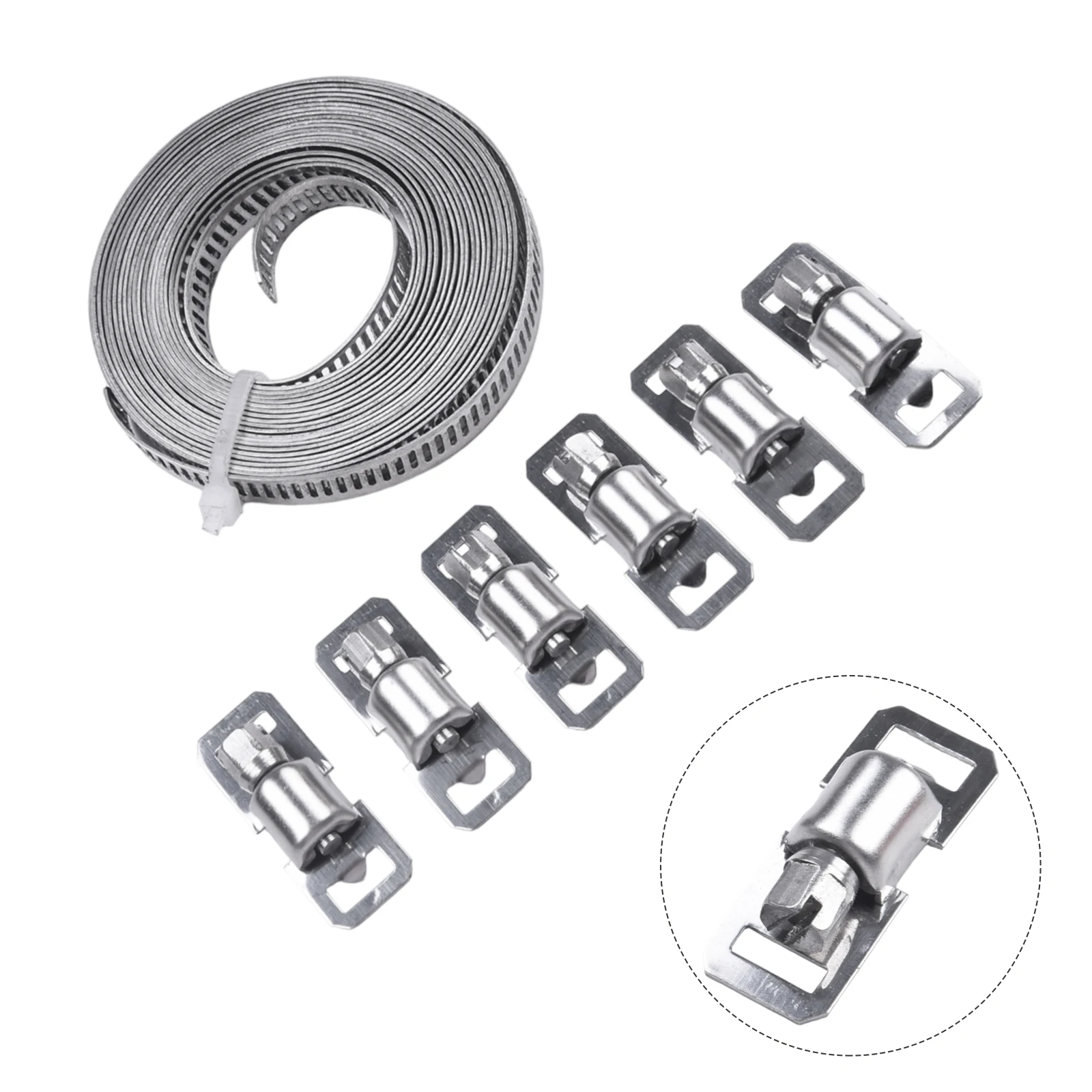9.8ft Stainless Steel Adjustable Hose Clamp with Worm Gear and 6 Fasteners for Effective Sealing and Attachment