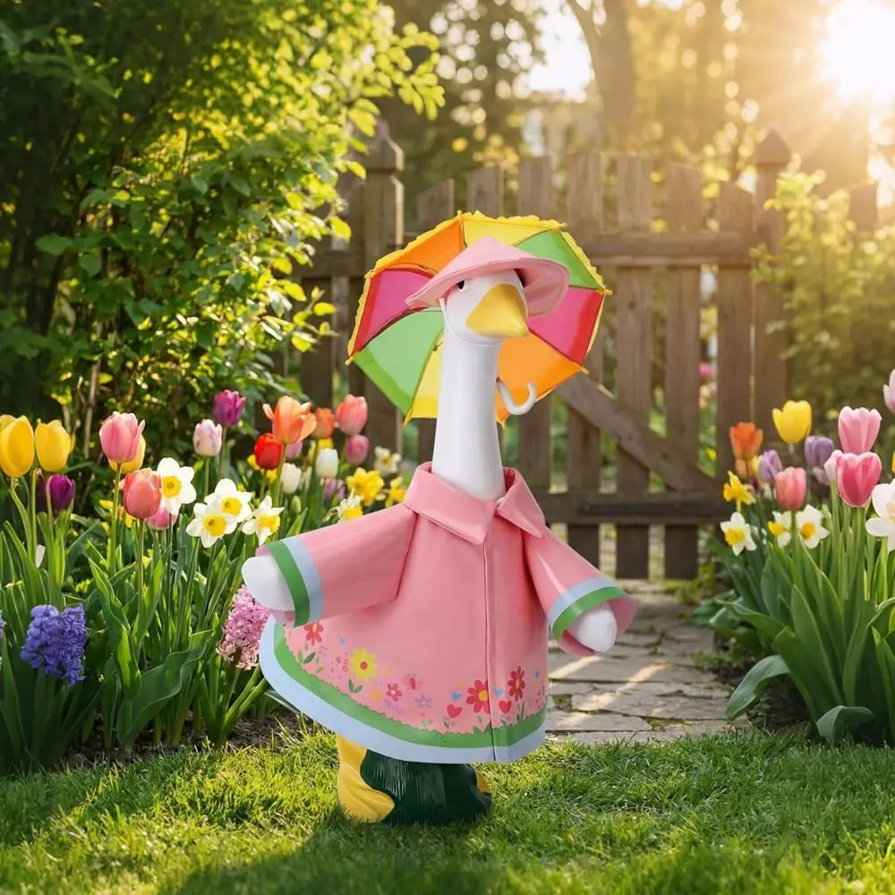 Cloth Material Goose Statue Outfits Raincoat Style Umbrella Hat Lawn Goose Costume Porch Design Garden Decoration Outfit