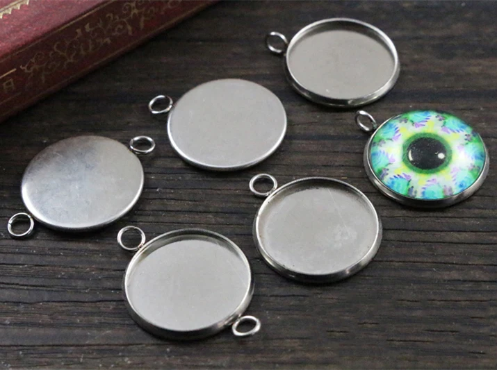 (Never Fade) 14mm 16mm 18mm 20pcs Stainless Steel 3 Style Cameo Settings Cabochon Base Charms Pendant High Quality