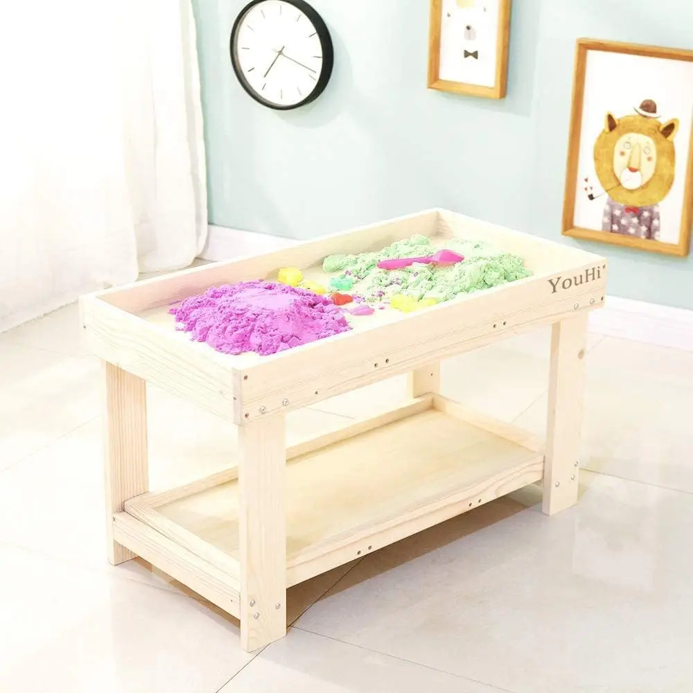 Kids Activity Table with Board and Storage for Bricks Activity Play Table (Wood Color)