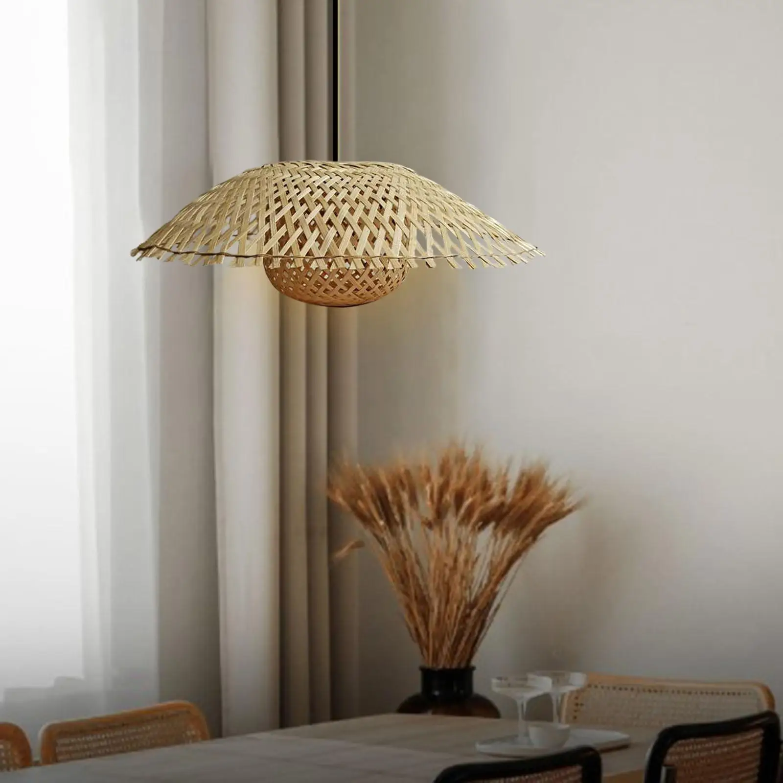 

Bamboo Lampshade Wicker Light Cover Woven Pendant Light Shade Ceiling Lights Lampshade for Farmhouse Cafe Dining Room Decor