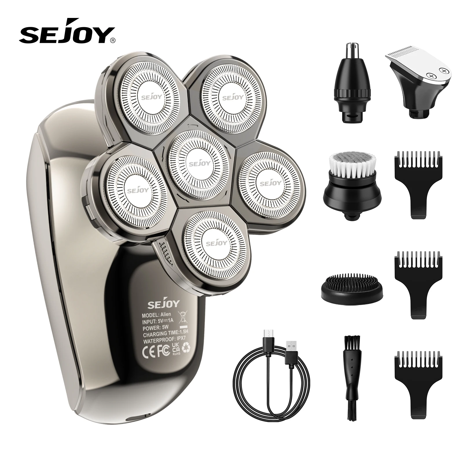 Sejoy Electric Bald Head Shaver & Multi-functional Hair Beard Trimmer 5 in 1 Wet & Dry Hair Cutting Machine Rechargeable