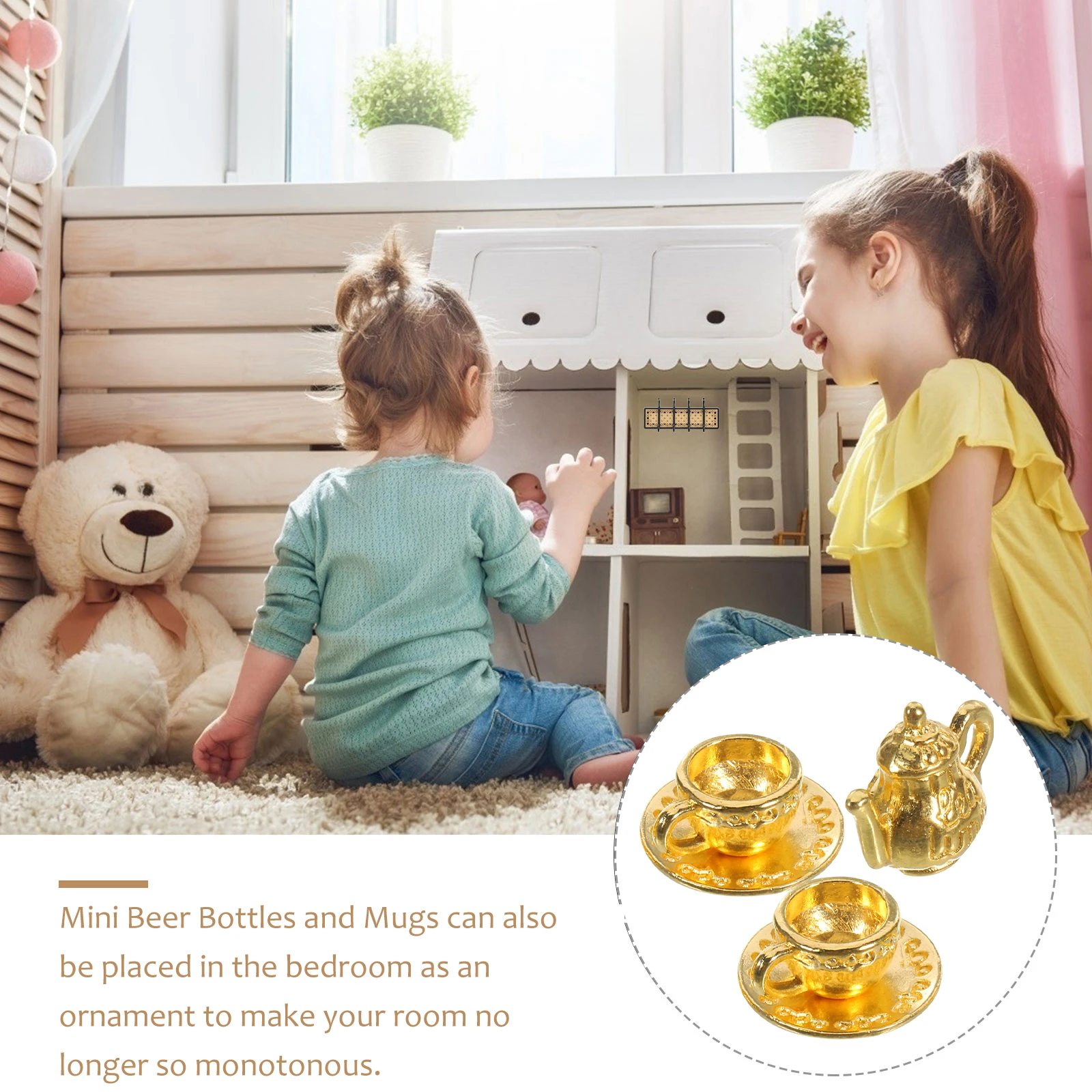 Mini Theepot Set Miniatuur Gesimuleerde Tiny Tearoom Ornament Metalen Koffie Desktop Kan