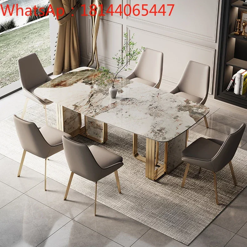 

Italian glossy rockboard dining table and chair combination modern simple rectangular negotiation table dining table