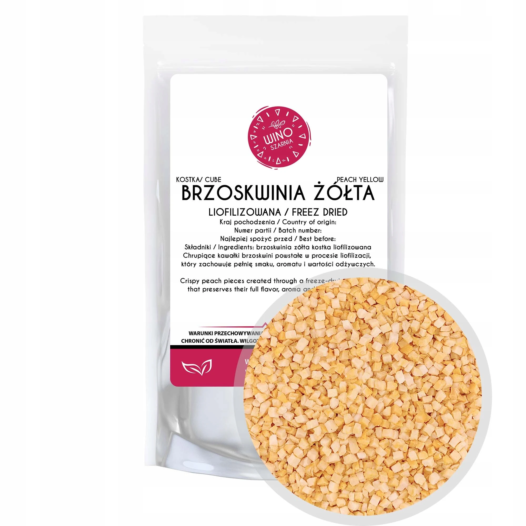 Brzoskwinia Żółta Liofilizowana kostka - 50g Owoce Naturalne