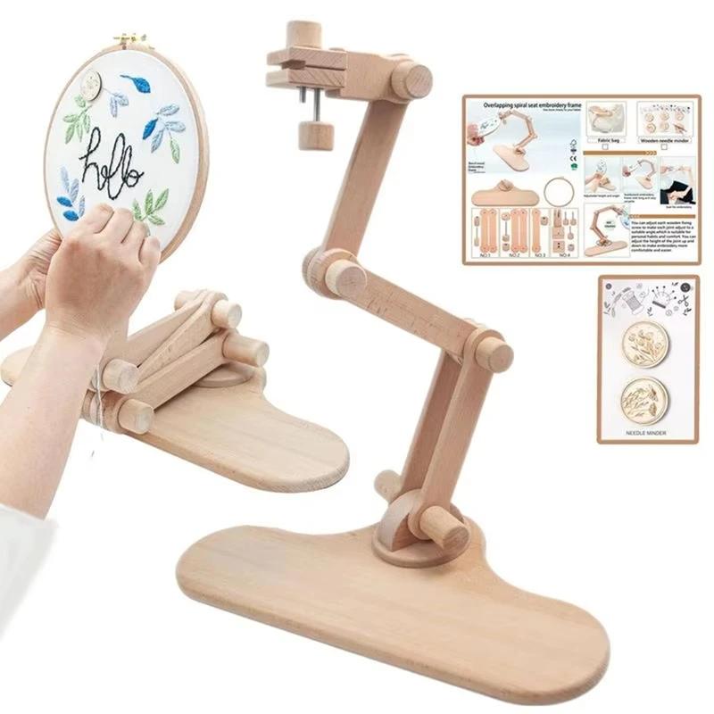 360 Rotation Adjustable Embroidery Hoop Holder Wooden Embroidery Desktop Stand Crossstitch Rack Frame Diysewing No Cloth