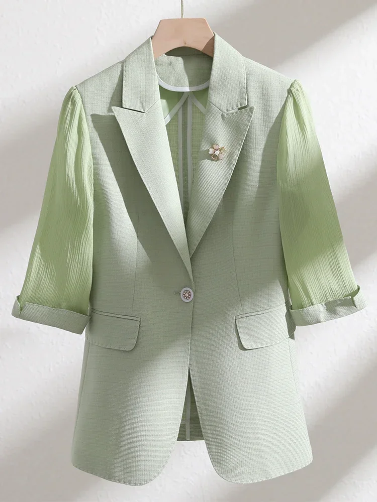 Blazer donna primavera estate donna Beige verde rosa mezza manica ufficio donna lavoro abbigliamento formale giacca cappotto