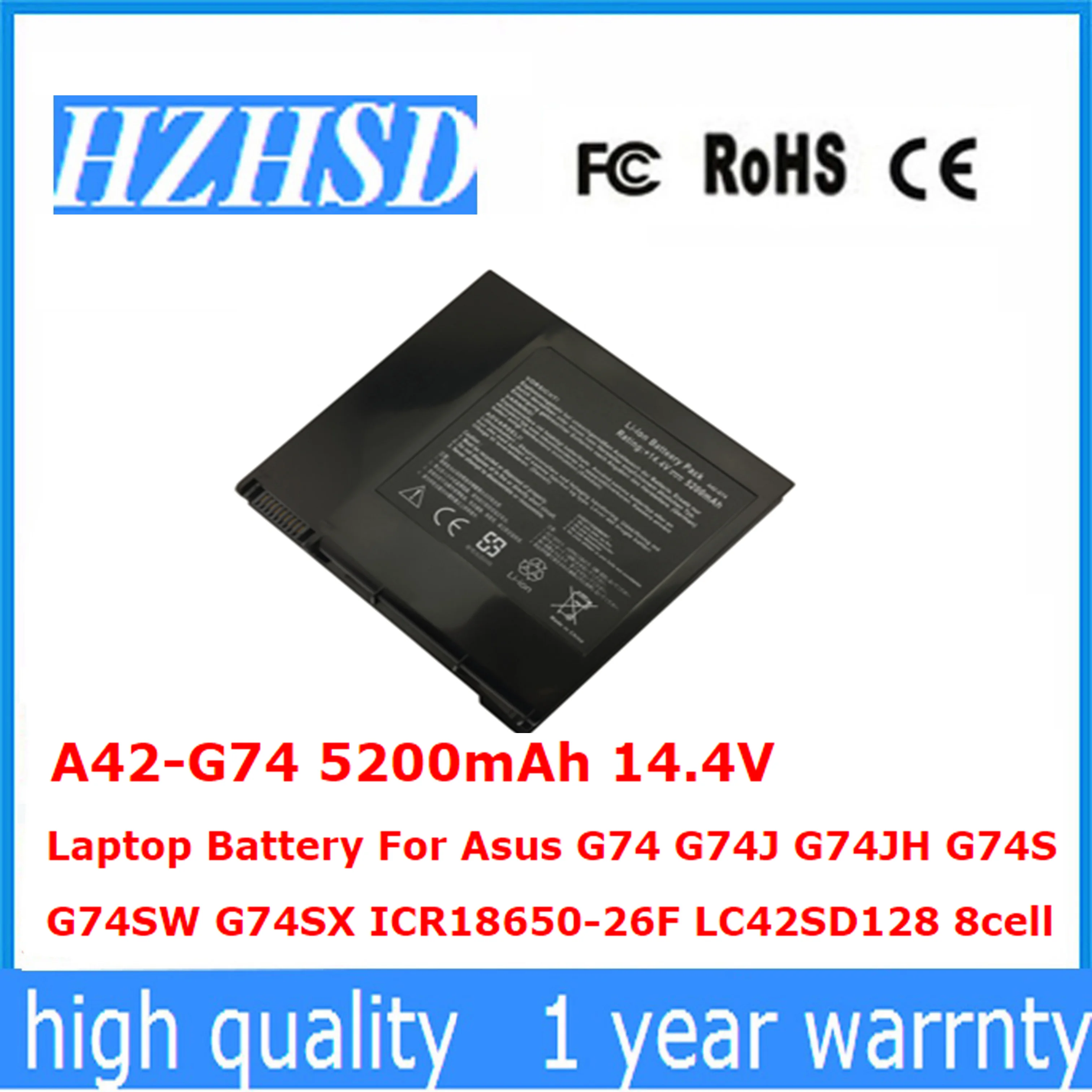 

A42-G74 5200mAh 14.4V Laptop Battery For Asus G74 G74J G74JH G74S G74SW G74SX ICR18650-26F LC42SD128 8cell