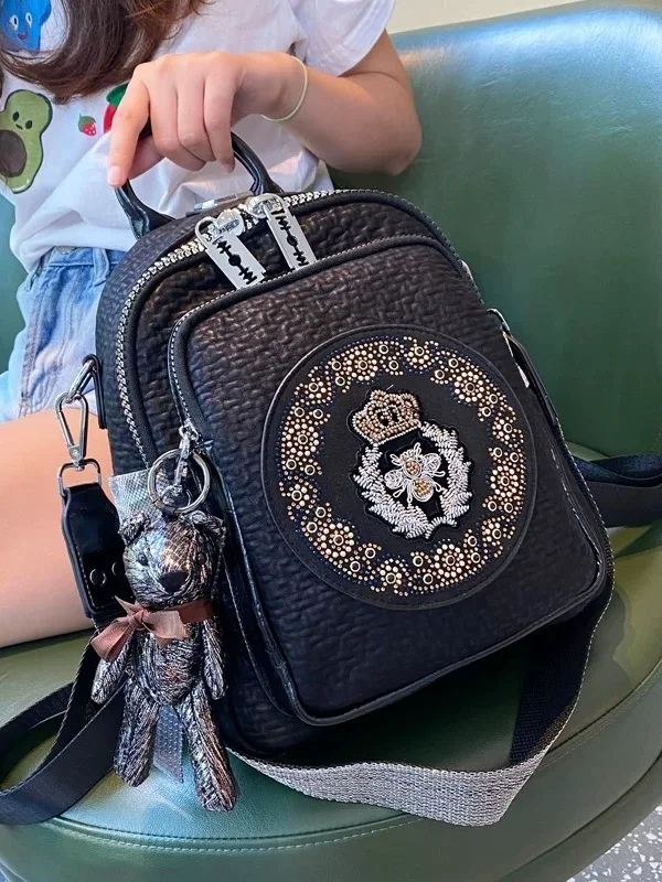 

Faionable Glitter Leather Bapa Large Capaci Women's School Bag 2026 New Korean Sle Personali Student Bookbag Trendy