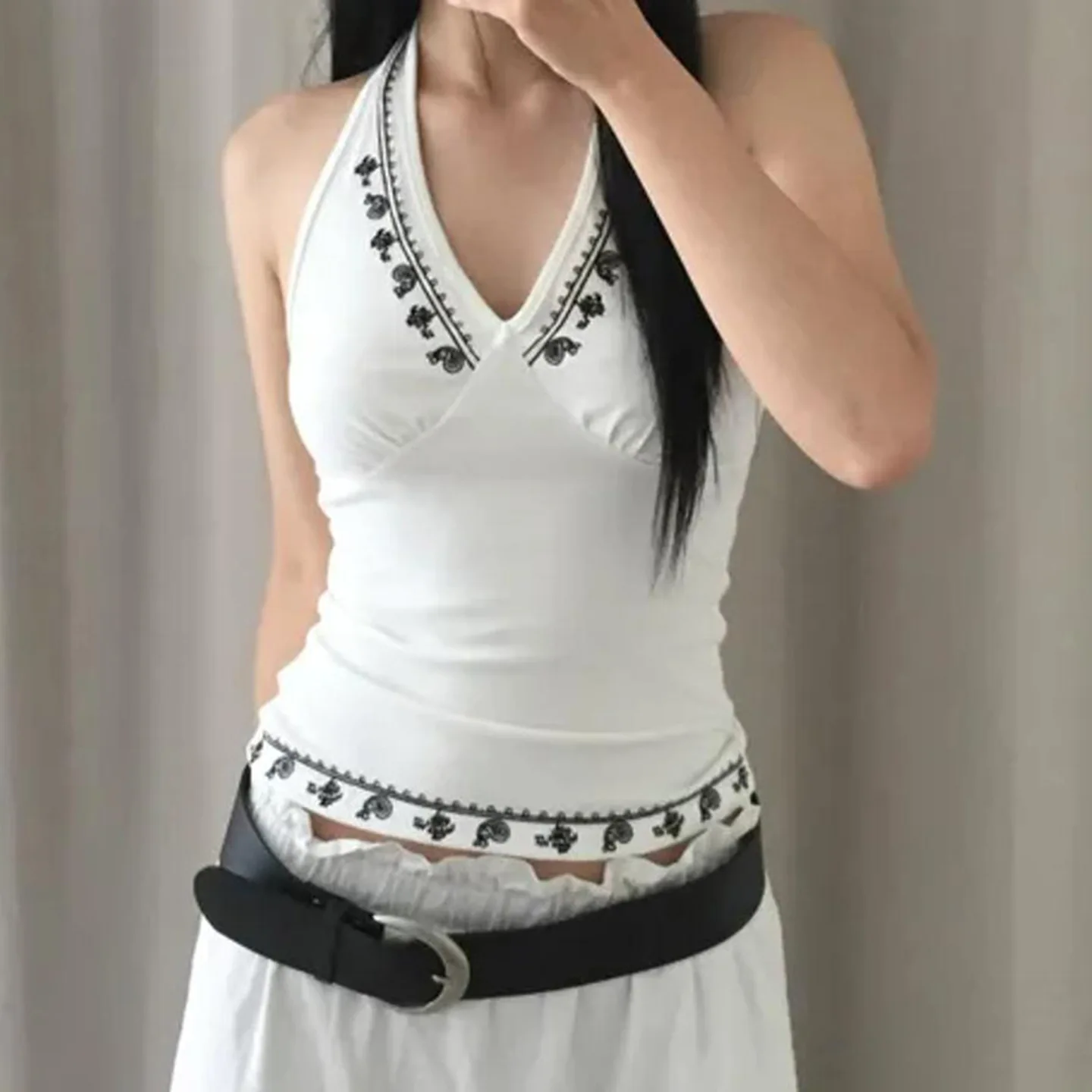 Veste d'été sexy pour fille épicée, col en v, col suspendu, imprimé floral, personnalité, veste à bascule fine et polyvalente, nouvelle collection