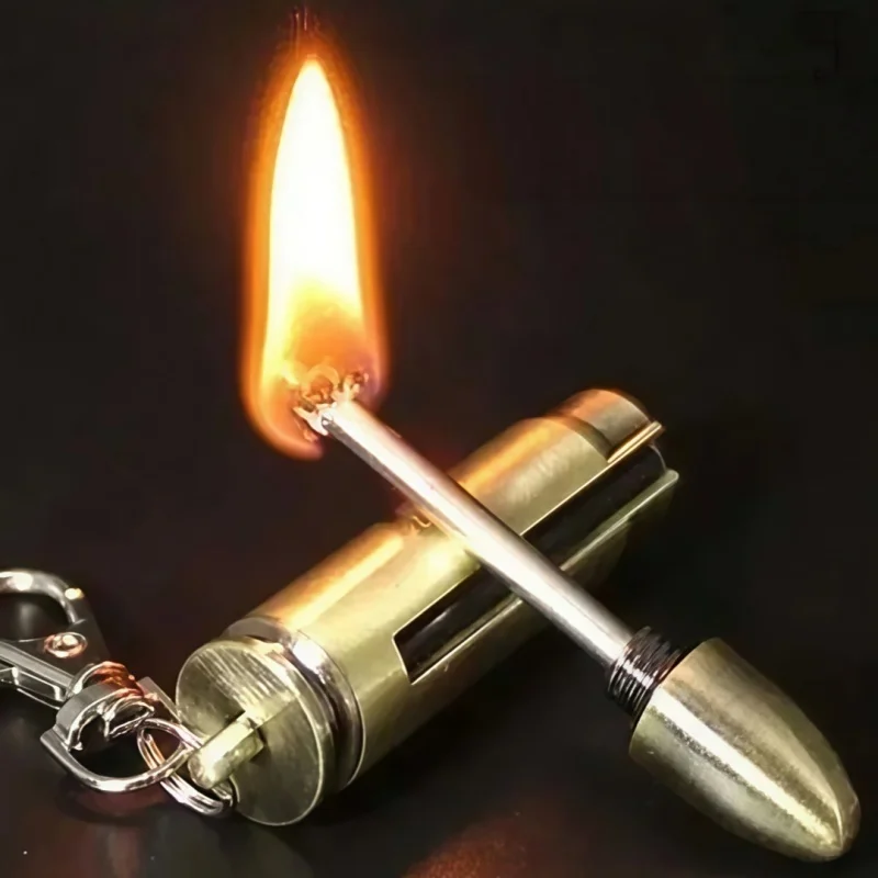 Permanent Match Outdoor Fire Starting Tools Metal Keychain Fire Men Gift Bullet Lighter Coal Lighter Creative Lighters Retro