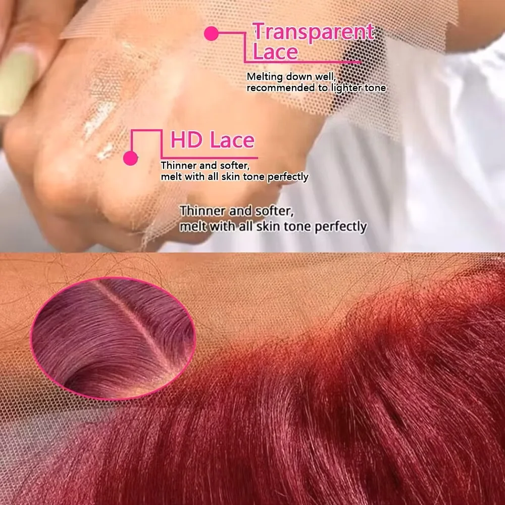 Borgoña 99J 36 pulgadas peluca de cabello humano ondulado 13x6 HD pelucas frontales de encaje transparente 200 densidad Color Borgoña Remy para mujeres