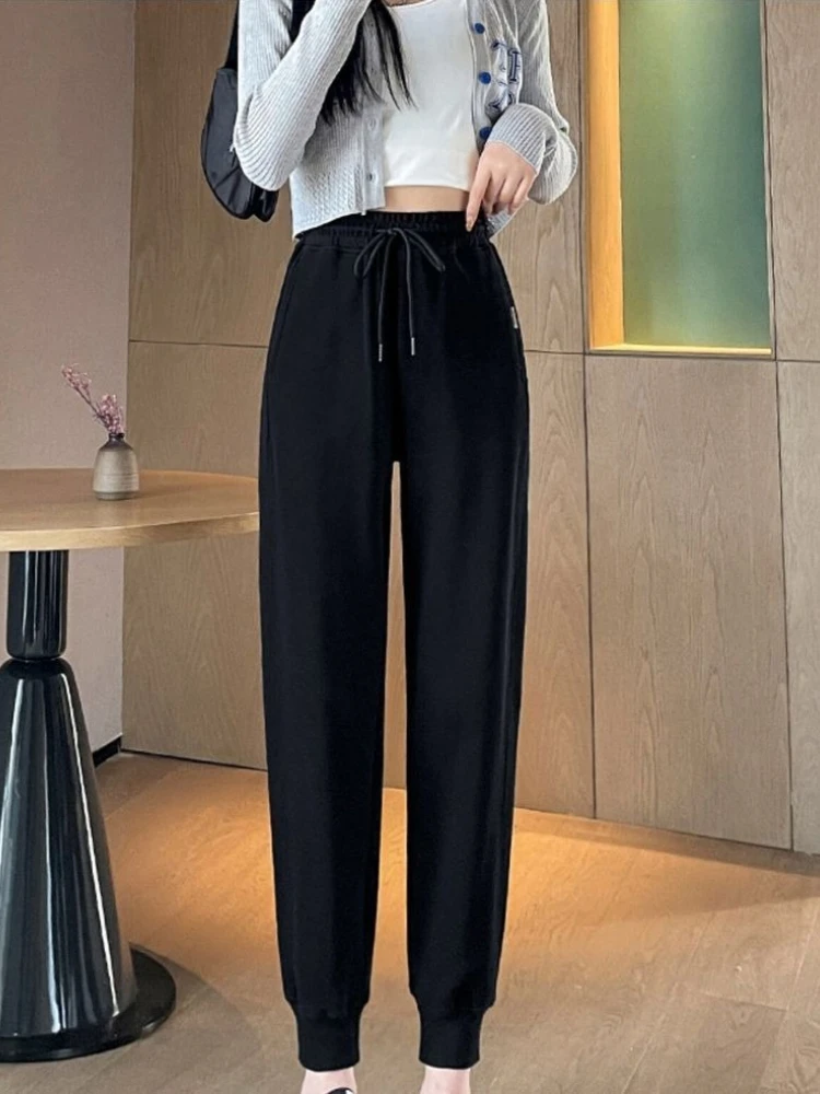 Spring Fall Winter Women Cotton Harem Sweatpants Thin Thick Fleece Loose Elastic Cuffed Slim Fit Casual Joggers New