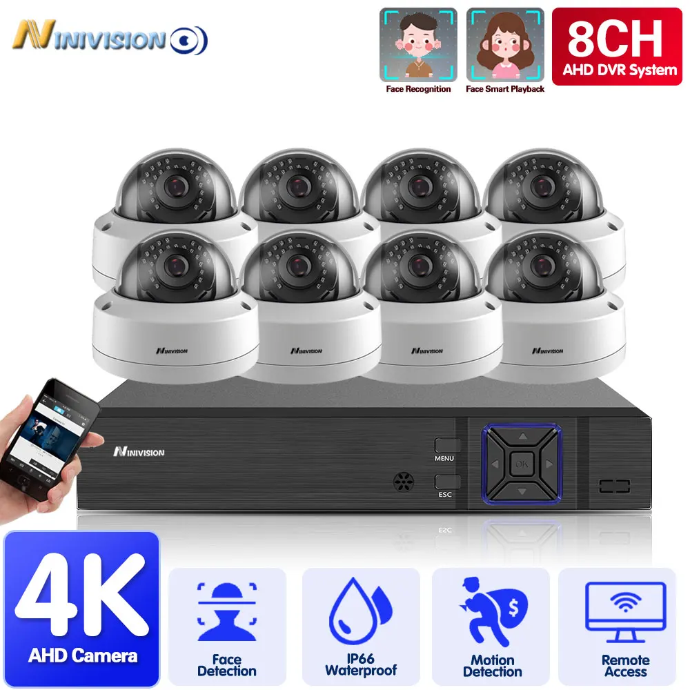

Комплект видеонаблюдения CCTV AHD DVR 8MP 8CH H.265 4K Ultra HD с уличными купольными камерами BNC для домашней безопасности, водонепроницаемый IP66, набор для видеонаблюдения
