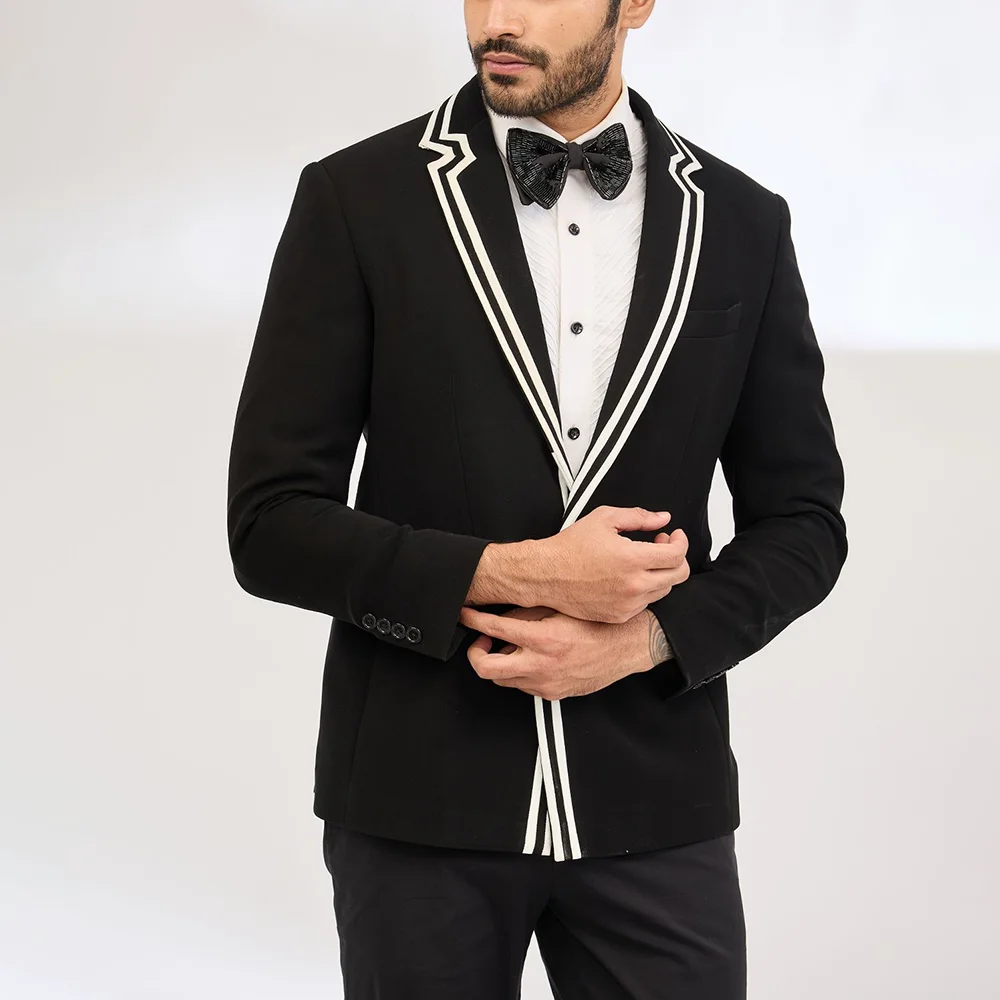 

Pure Black 2 Pieces Men's Suit Business Casual Social Party Blazer Set Fashion Custom Male Clothing Jacket+Pants