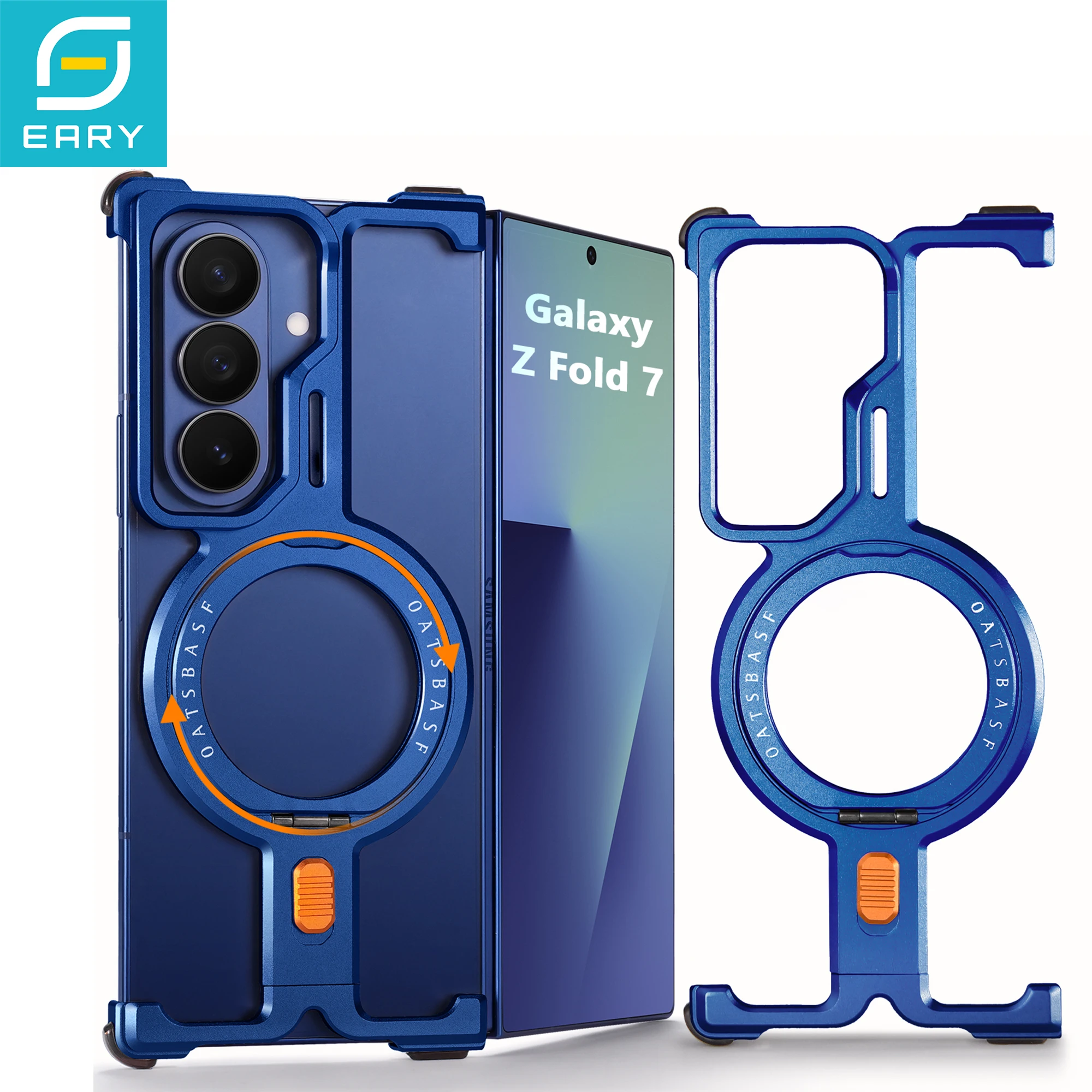 Eary Aluminium Metallgehäuse für Samsung Galaxy Z Fold 7 Rahmenlos 360° °   Drehbarer Magnetischer Ständer Schlanke Minimalistische Schutzhülle