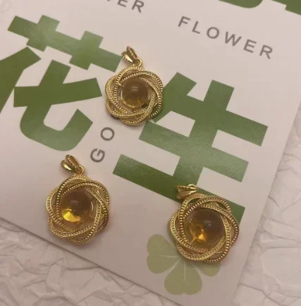 

18k gold amber pendants for women real gold bird nest pendant au750 jewelry