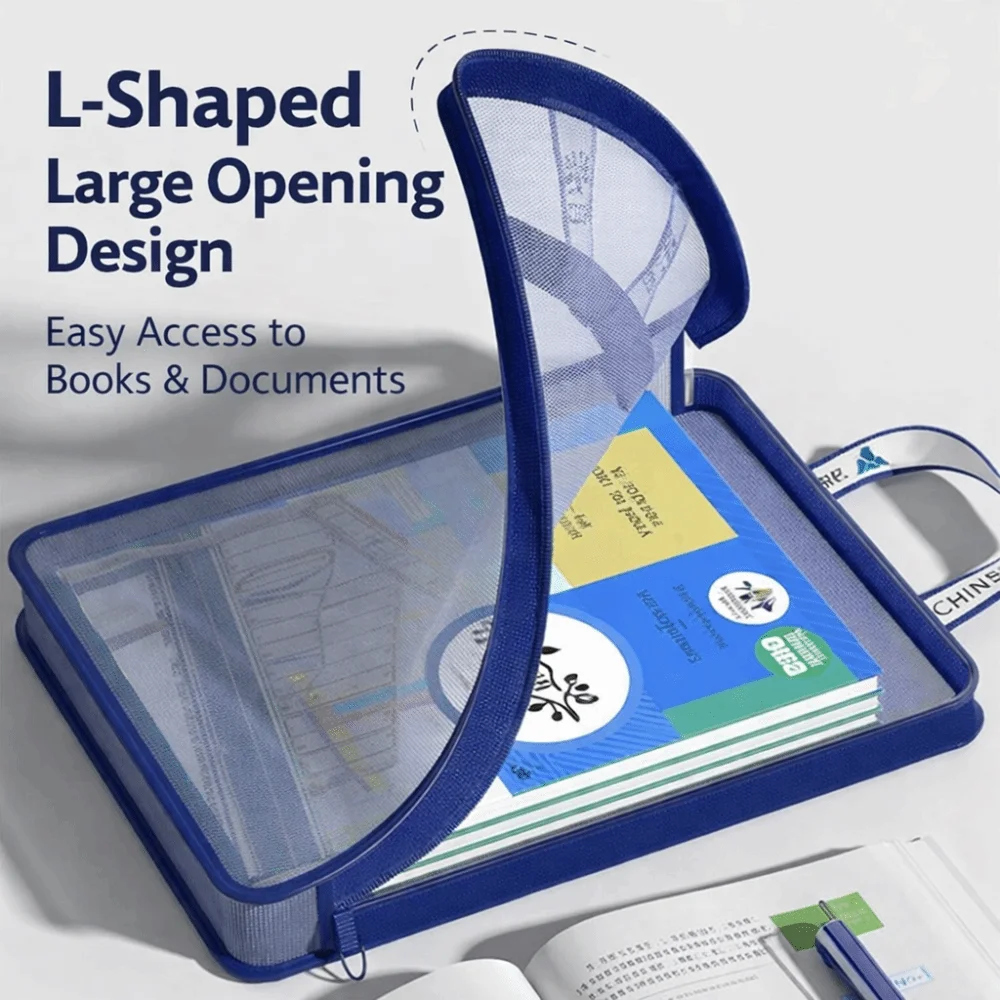 Multi Layer Mesh Document Bag Simple Design Large Capacity Student Handbag Transparent Study Material Storage Bag