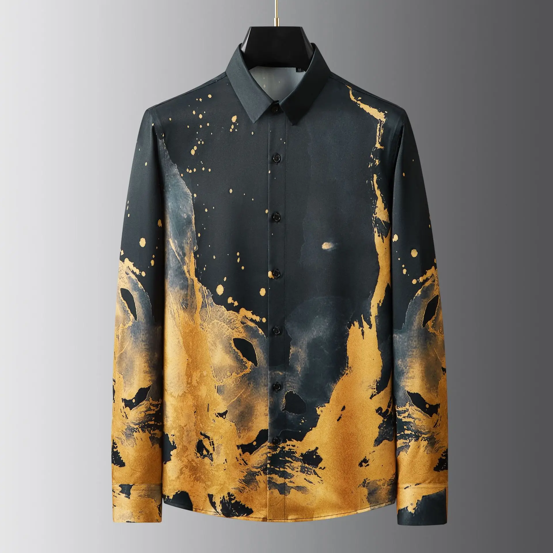 

2025 Art Printed Men's Shirt Long Sleeved Casual Shirt No Ironing Business Social Men Clothing Banquet Party Tuxedo Blouse