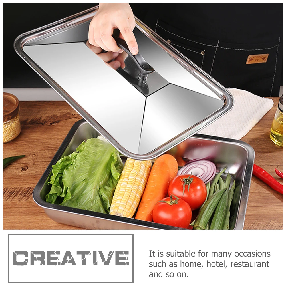 

2pcs Stainless Steel Food Cover Cooking Lid for Grill Rectangle Tray Chafing Dish Kitchen Gadgets Oilproof DustProof Food