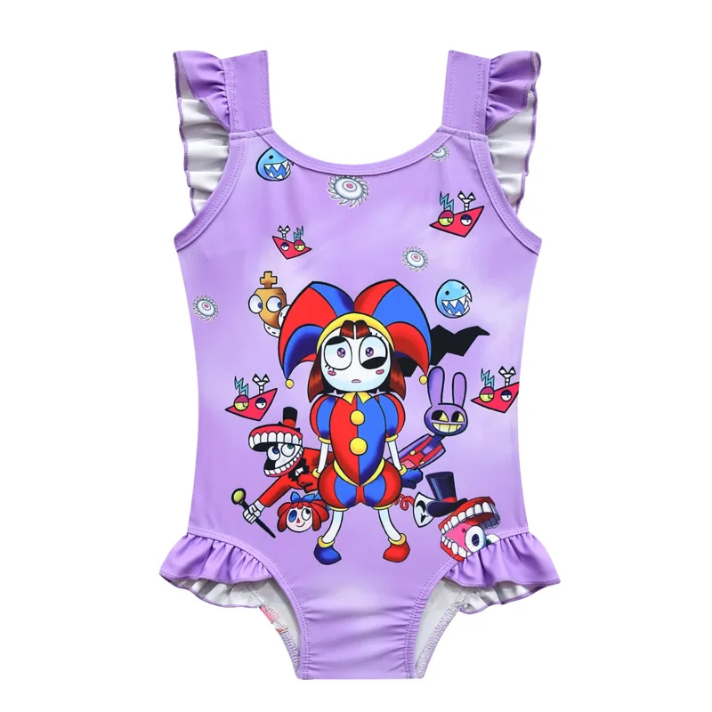 Anime Digital Circus Baby Girl Swimisuit Pomni Ragatha Jax Theater Caine Cosplay Double Shoulder Strap Swimsuit One-piece Clothe