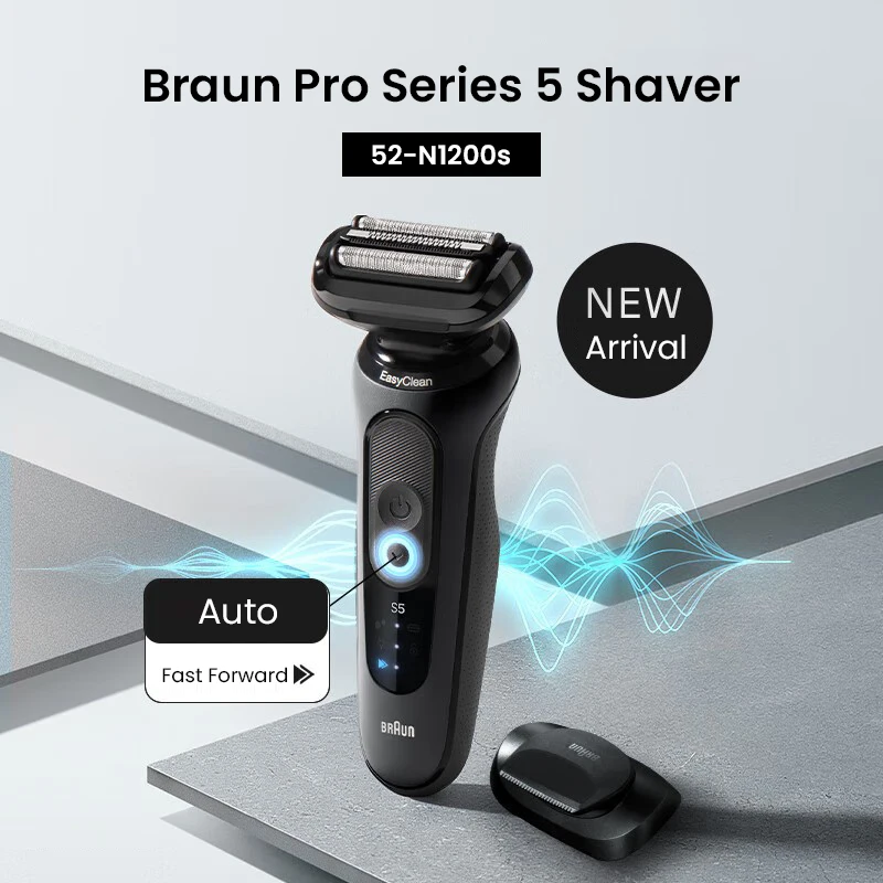 Braun Electric Shaver for Men Series 5 52-N1200s Wet & Dry Shave Foil Shaver with 3 Blades Precision Trimmer Travel Case