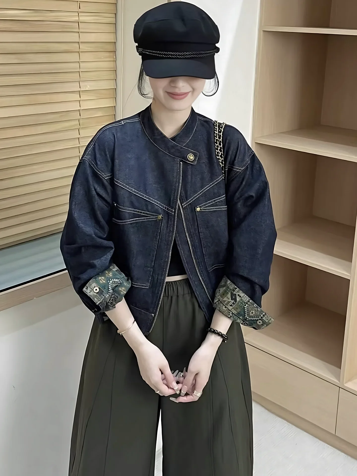 Herbst 2025, Damen-Jeansjacke, Reißverschluss, koreanisches Pendler-Faion, lässig, vielseitig, Anti-Falten, langes Sve-Top