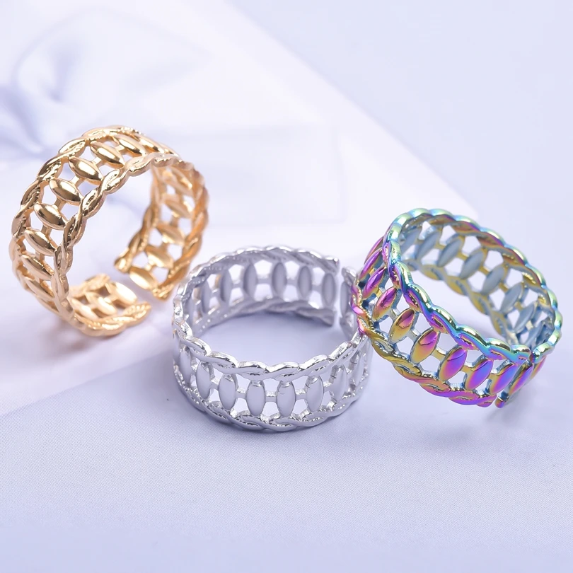 1/3pcs 9# Twist Open Stainless Steel Adjustable Ring Fashion Three Color Openwork Chain Ring For Women Party Jewelry Crafts