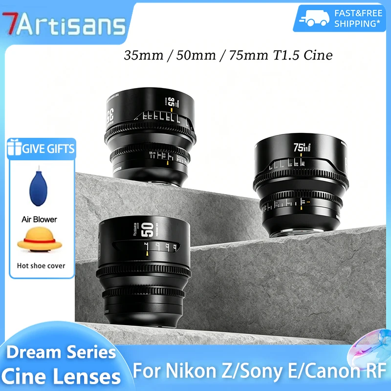 

7Artisans Dream Series 35mm 50mm 75mm T1.5 Full Frame Cine Lens Set M0.8 Follow Focus Gear Interchangeable Filter for E RF Z