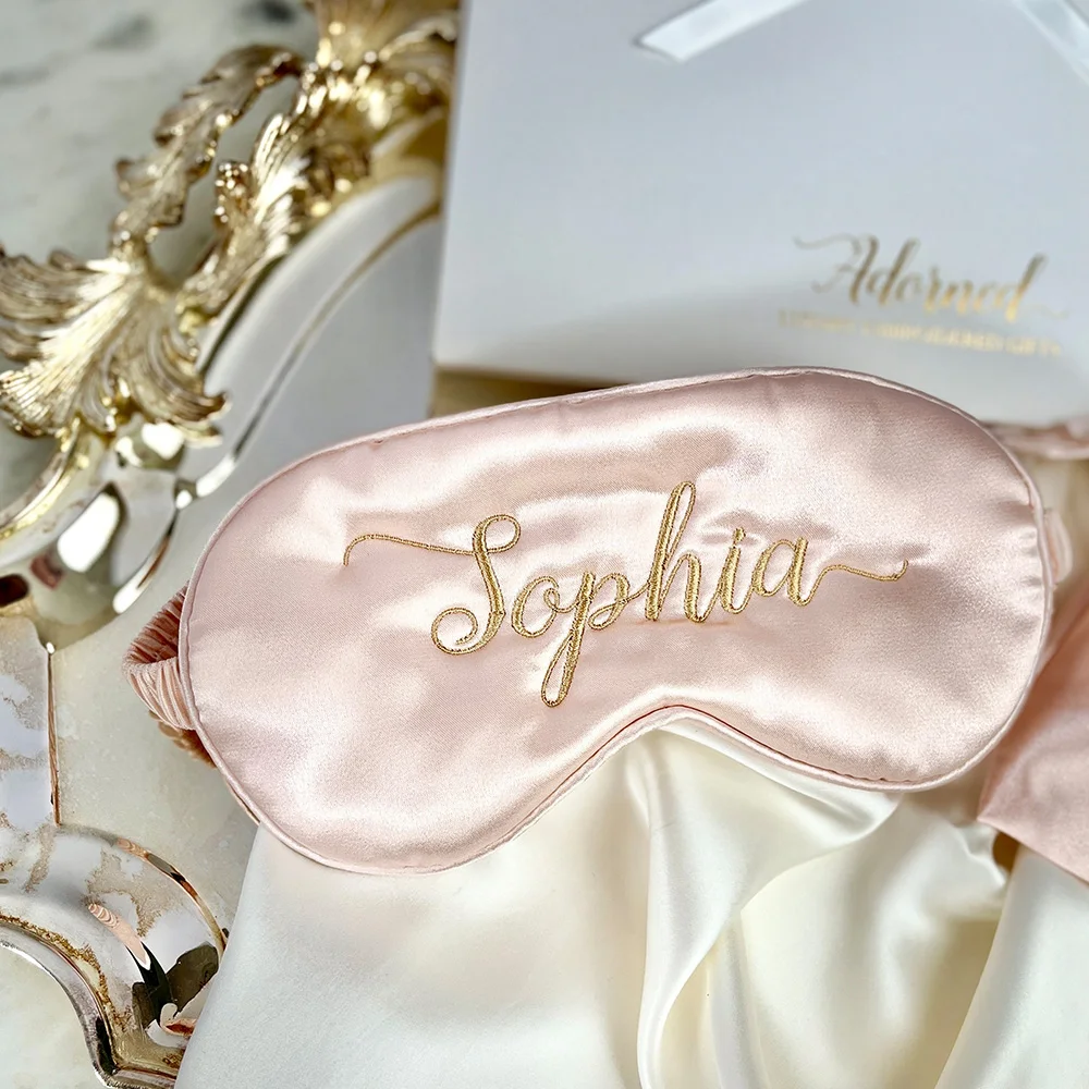 Personalized Sleeping Eye Mask Silk With Embroidered Bride  Bridesmaid Proposal Gifts Block Out Light Eye Patch Bachelor Party