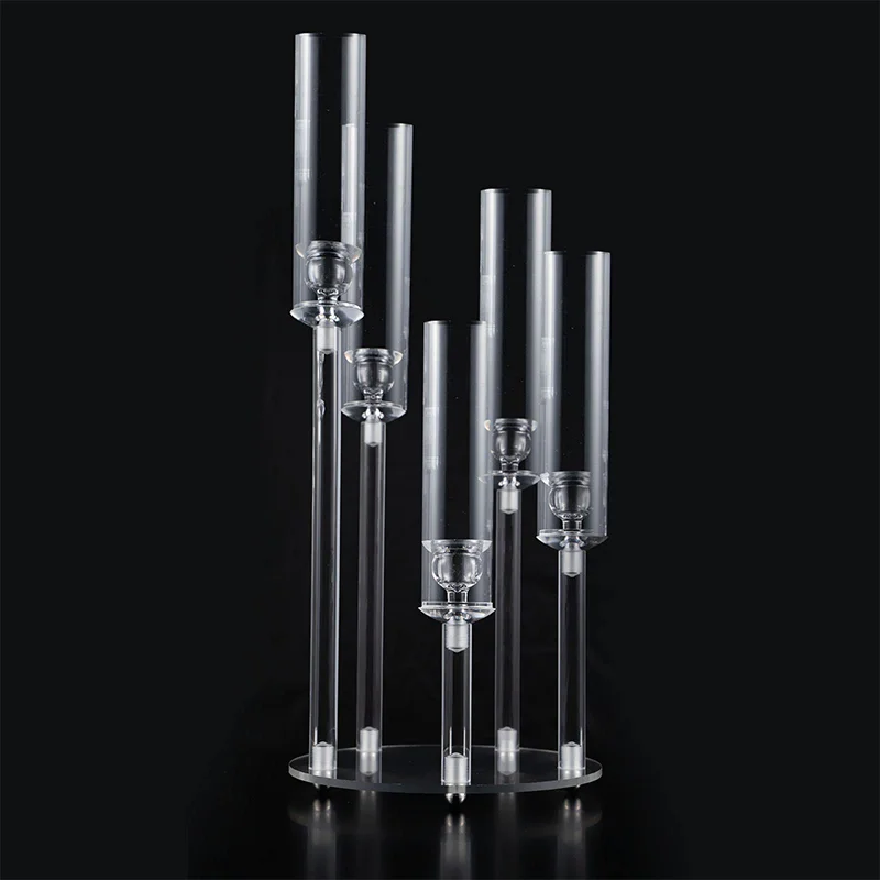 5 Arm Acrylic Clear Candle Holder, Pillar Taper Candle Holder with Acrylic Lampshade, Birthday Party Wedding Christmas Decoratio