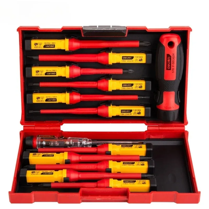 DELI 1/5/7/12PCS VDE Insulated Screwdriver Home Circuit Tool Insulation Isolation Current Electrician Cross Flat Screwdriver