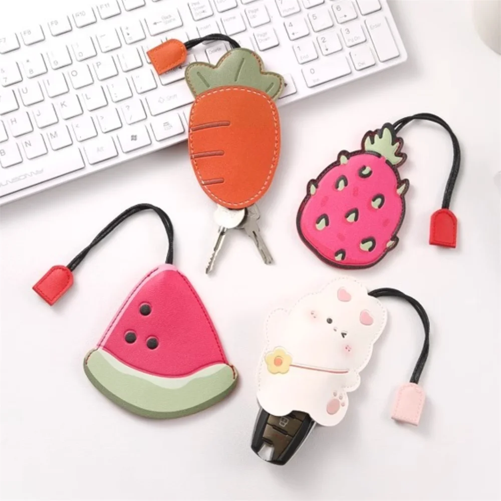 

Cute Creative Pull Out Key Holder Car Key Organizer Pouch Keychain PU Leather Fish Bread Carrot Shape Key Case for Students