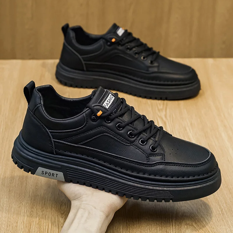 

2026 New Solid Color Board Shoes Male Black New Designer Sneakers Man Spring Autumn Fashion Leather Casual Shoes for Men