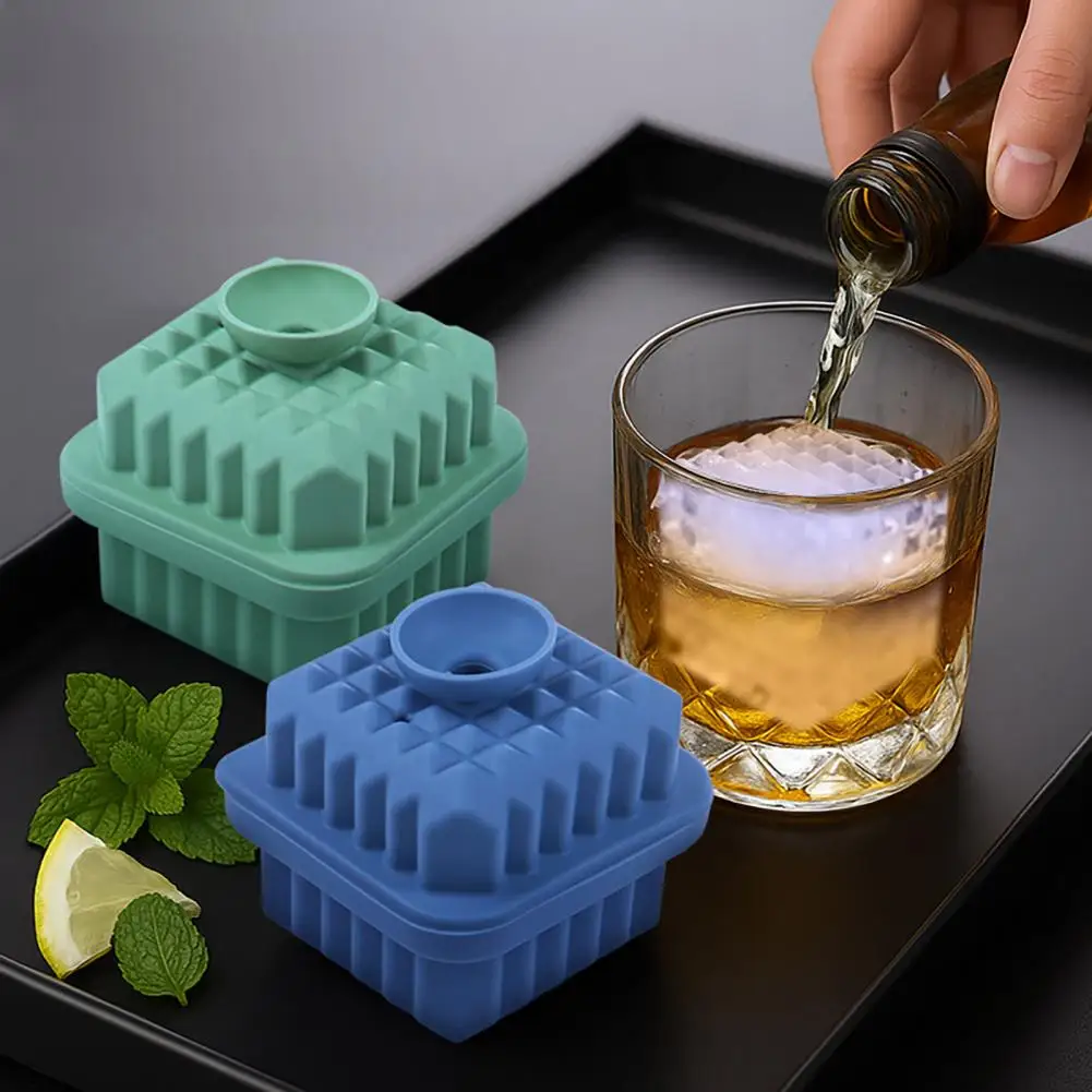 Funnel Fill Ice Tray Square Silicone Ice Cube Tray with Funnel Whiskey Ice Block Mold Easy Release Bpa-free Maker for Cocktails