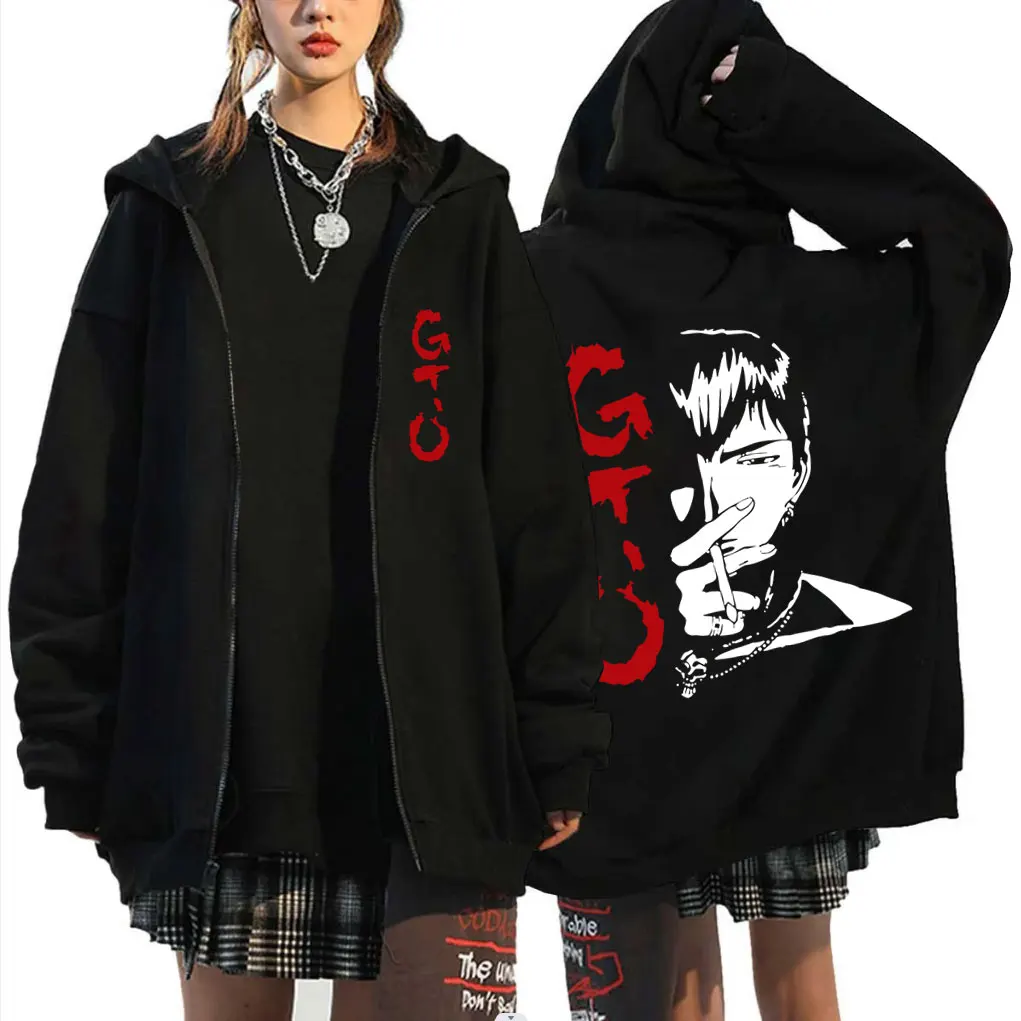 Anime Great Teacher Onizuka GTO Eikichi Onizuka Face Graphic Zipper Hoodie Men Women Vintage Oversized Manga Zip Up Jacket Coat