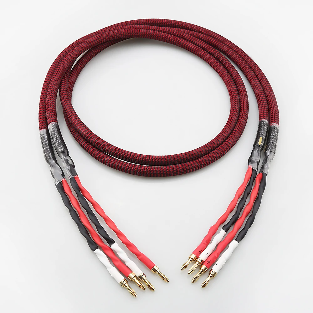 Pair HiFi Audio Cable Speaker cable 4 to 4 Banana & Y Spade Plug Amplifier line Audio Cable