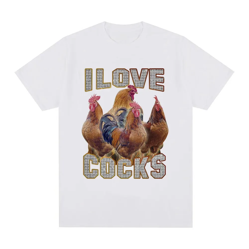 I Love Cocks Funny Roosters Meme T-shirt Chicken Enthusiast Short Sleeve T-shirt Women\'s Extra Large T-shirt Street Clothing