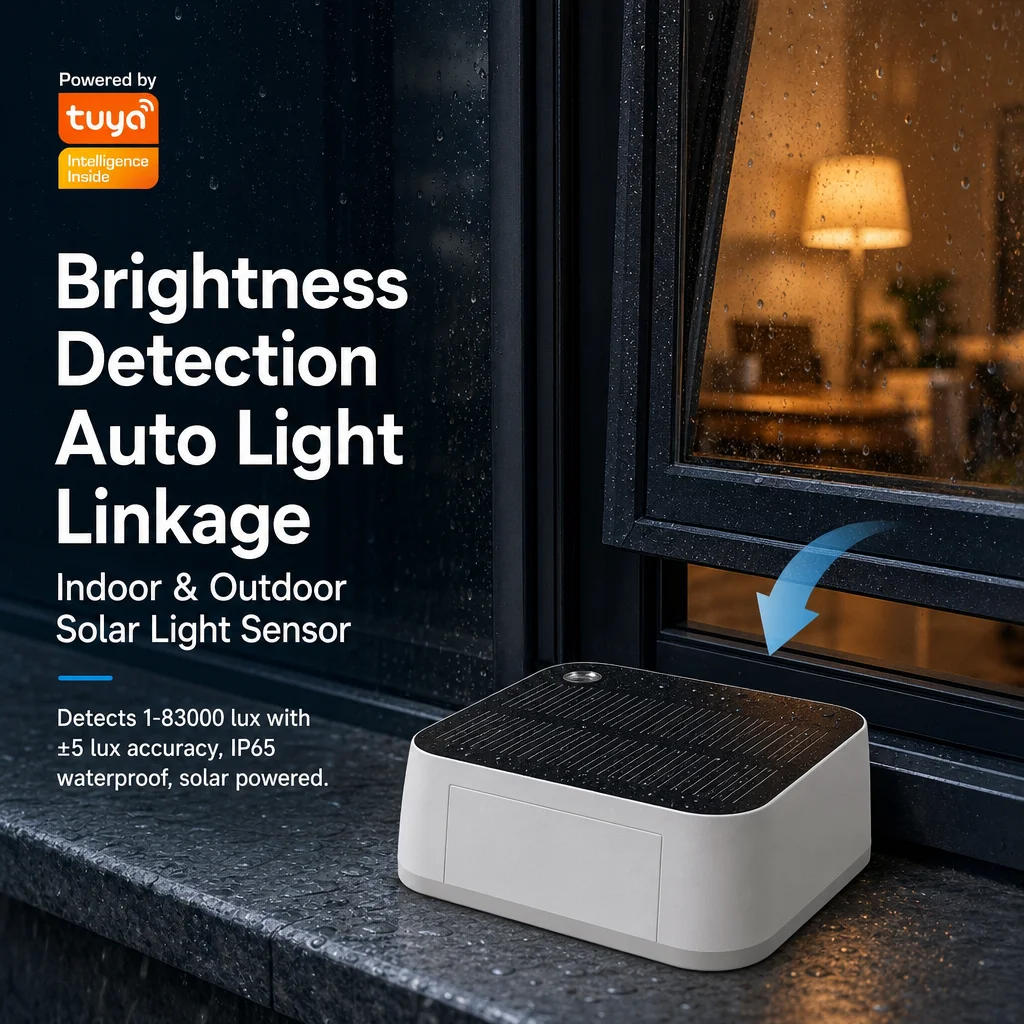 Zigbee Solar Powered Light Sensor IP65 Waterproof, Real-time Lux Illuminance Detector for Smart Curtain Greenhouse Automation
